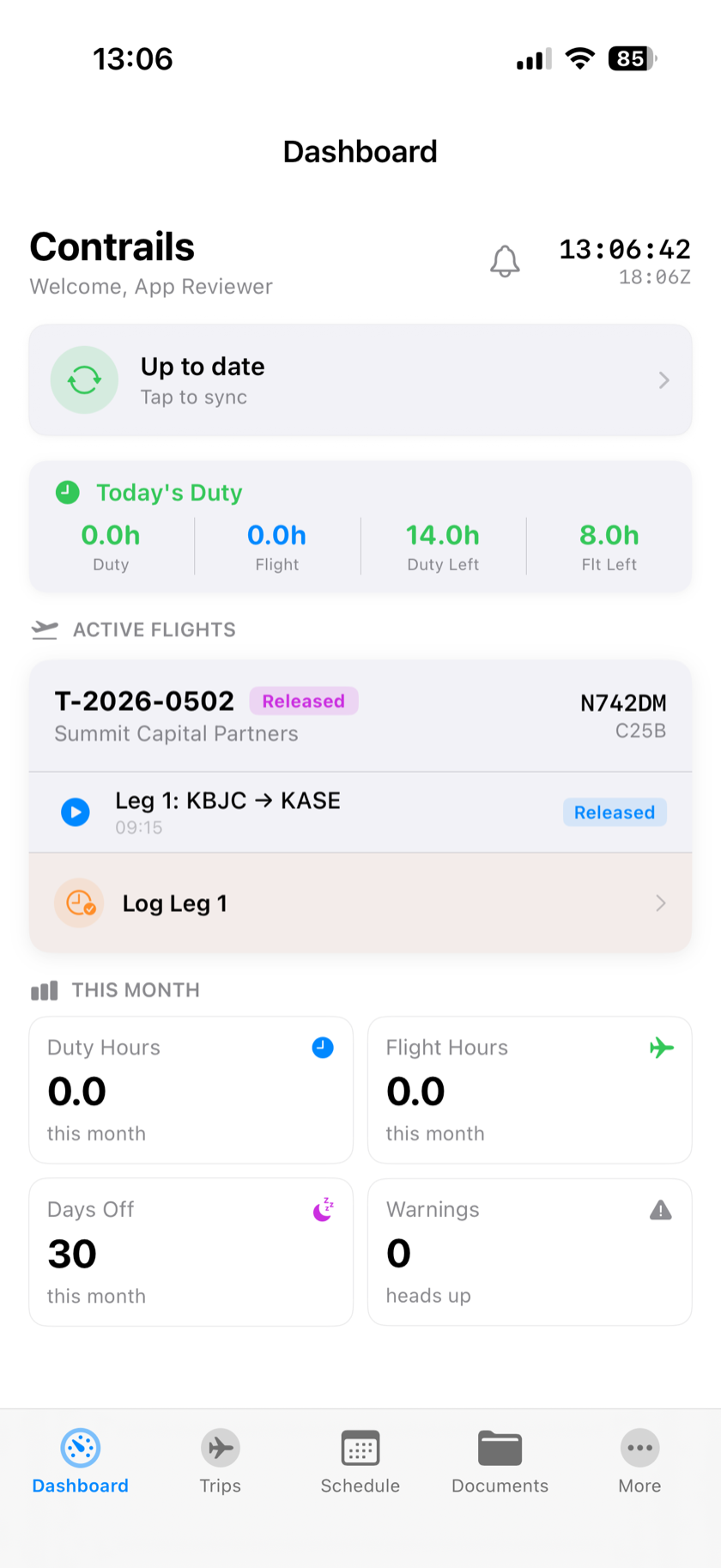 Contrails dashboard on iPhone